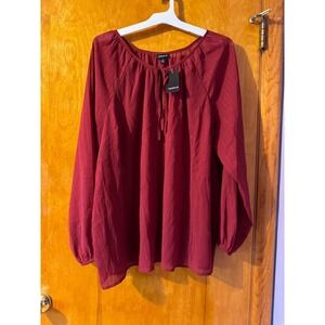 Torrid Women's Plus Size Burgundy Blouse Metallic Detail Tie Neck Size 2